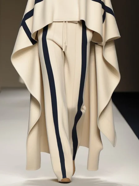 

Urban Color Block Straight Pants with Pockets, Off white, Pants