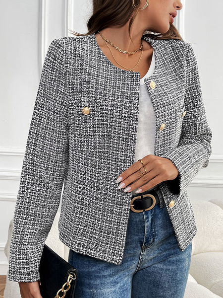 

Women's Plaid Bomber Jacket Buckle Regular Regular Fit Jacket, Black, Jackets