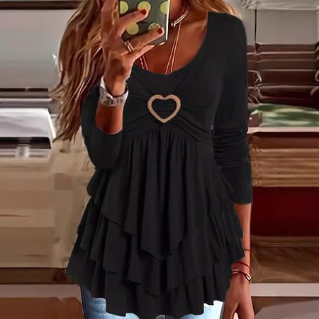 

Casual Loose Plain Crew Neck Blouse, Black, Blouses & Shirts
