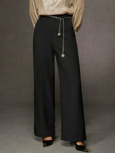 Urban Plain Pockets Fashion Straight Pants, Black, Pants