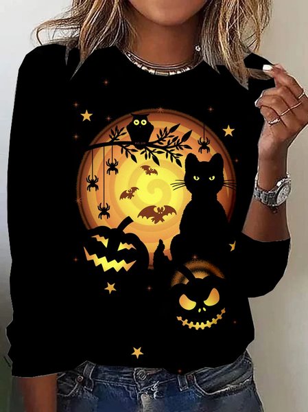 

Jersey Halloween Loose Casual T-Shirt, Black, Long sleeves