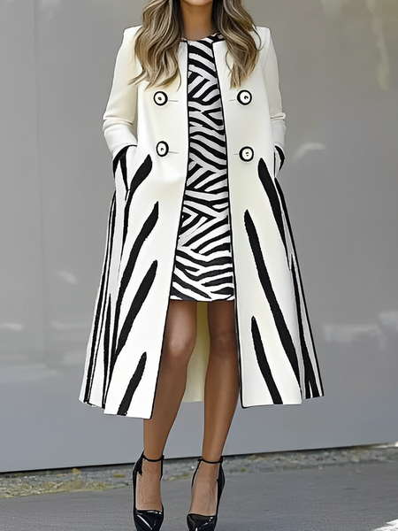 

Urban Loose Regular Sleeve Crew Neck Long Sleeve Mid-long Coat, White, Coats