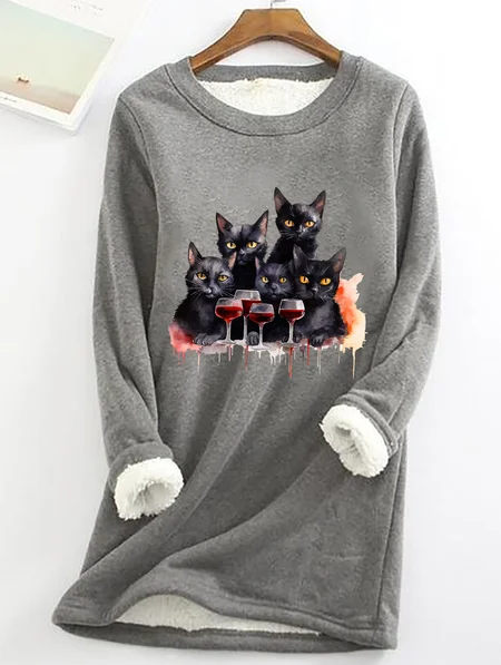 

Many Cats Are Looking At You Casual Fluff Fleece Fabric Sweatshirt, Gray, Hoodies&Sweatshirts