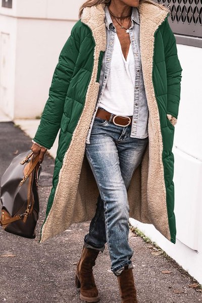 

Women's Plain Thicken Loose Padded Jacket, Green, Outerwear