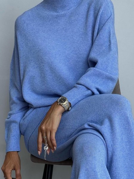 

Casual Long Sleeve Plain Loose Sweater, Blue, Pullovers