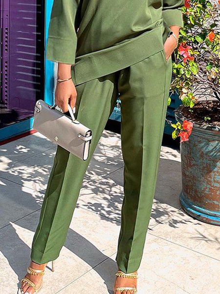

Regular Fit Urban Plain Fashion Pants, Green, Pants
