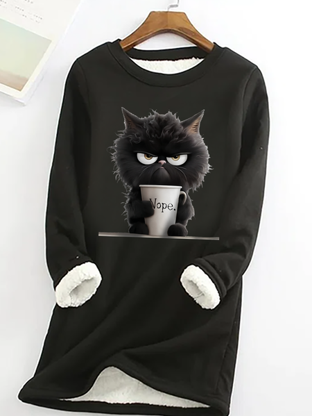 

Women's Funny Cat Nope Casual Fluff Fleece Fabric Sweatshirt, Black, Hoodies&Sweatshirts