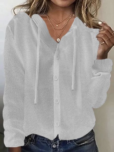 

Women Yarn/Wool Yarn Plain Long Sleeve Comfy Casual Buckle Cardigan, Ivory, Sweaters