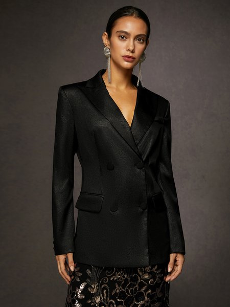 

Urban Solid Double-Breasted Blazer, Black, Blazers