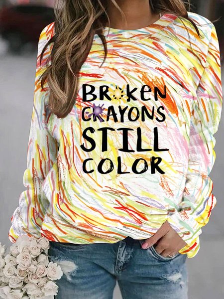 

Colorful graffiti text letter printed casual women's pullover sweatshirt, Multicolor, Hoodies&Sweatshirts