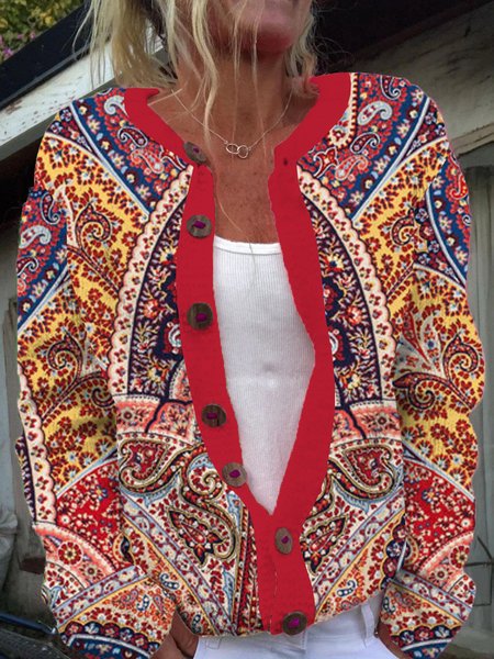 

Buttoned Vintage Others Loose Cardigan, Red, Cardigans