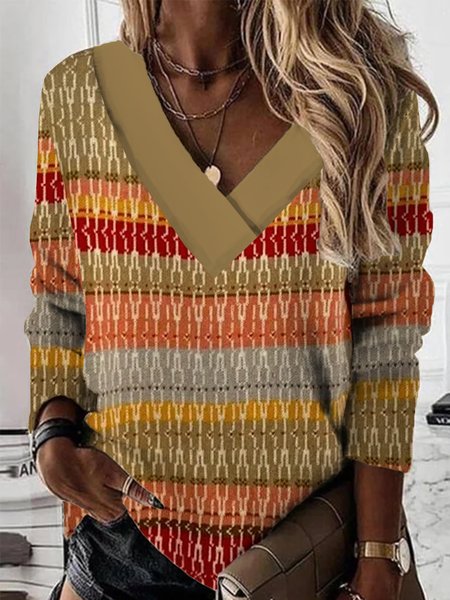 

Casual V Neck Striped Sweatshirt, Multicolor, Hoodies & Sweatshirts