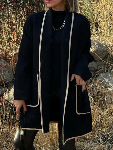 

Women's Plain Split Joint Regular Loose Coat, Black, Outerwear