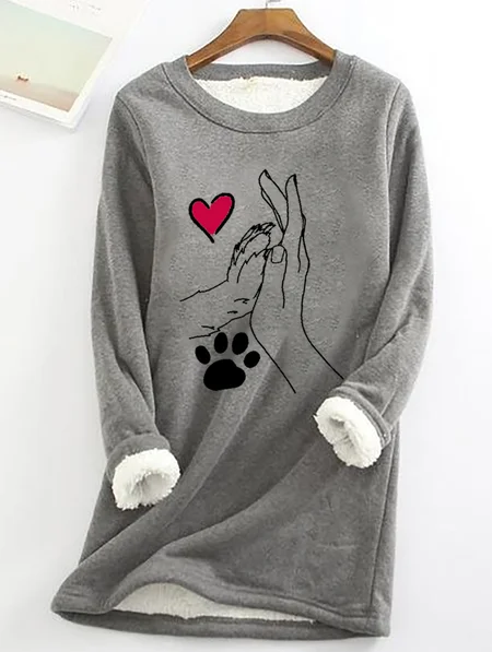 

Palm High-Fives Dog Paw Print Casual Fluff Fleece Fabric Sweatshirt, Gray, Hoodies&Sweatshirts
