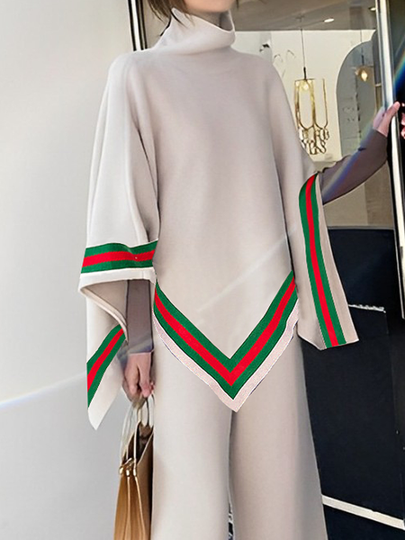 

High Elasticity Loose Turtleneck Three Quarter Sleeve Casual Dolman Sleeve Sweater, As picture, Pullovers