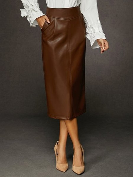 

Urban Plain Pu Regular Fit Faux Leather Skirt, Brown, Skirts