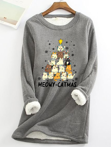 

Meowy Catmas Casual Fluff Fleece Fabric Sweatshirt, Gray, Hoodies&Sweatshirts