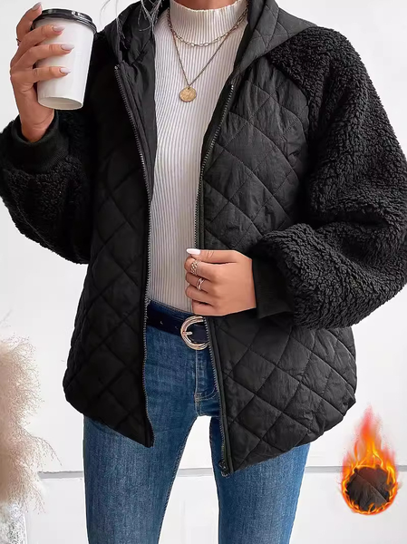 

Women's Plain Thicken Loose Padded Jacket, Black, Outerwear