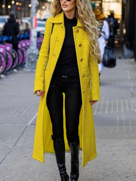 

Urban Shawl Collar Plain Regular Fit Long Sleeve Coat, Yellow, Trench Coats