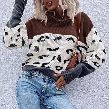 

Women Yarn/Wool Yarn Striped Long Sleeve Comfy Casual Sweater, Coffee, Sweaters
