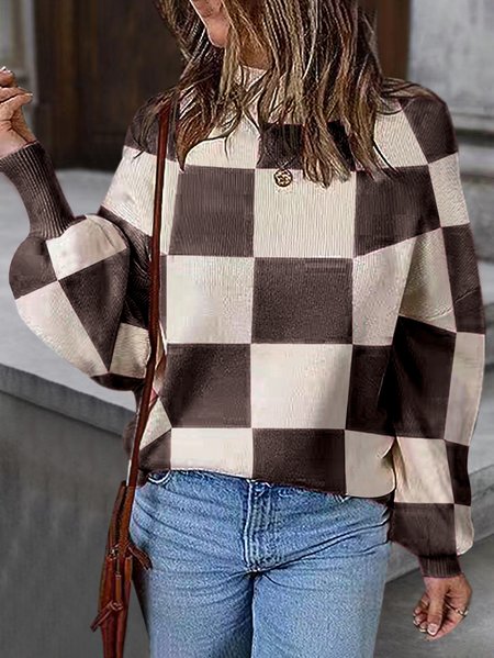 

Women Yarn/Wool Yarn Geometric Long Sleeve Comfy Casual Sweater, Brown, Sweaters