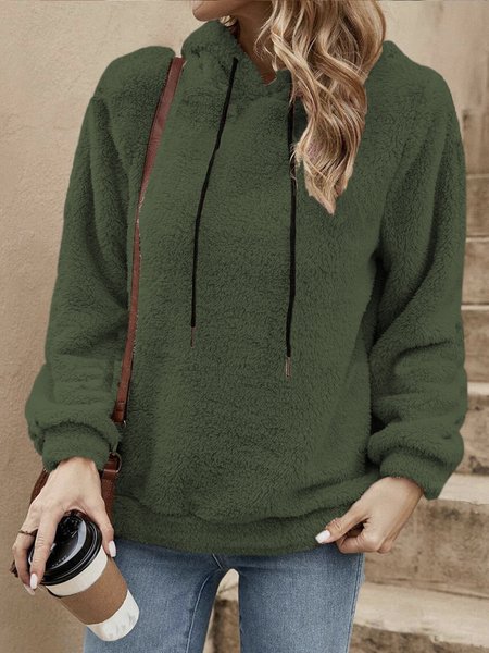 Casual Hoodie Plain Sweatshirt, Army green, Hoodies & Sweatshirts