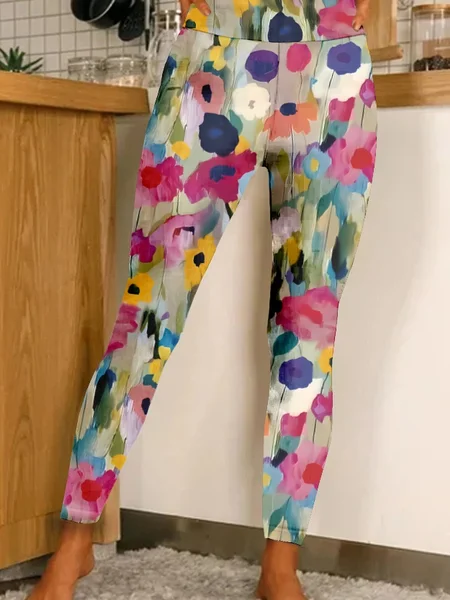 

Women's Casual Floral Winter Long Leggings, Multicolor, Leggings