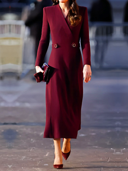 

Elegant V Neck Regular Sleeve Plain Maxi Dress, Datered, Maxi Dresses