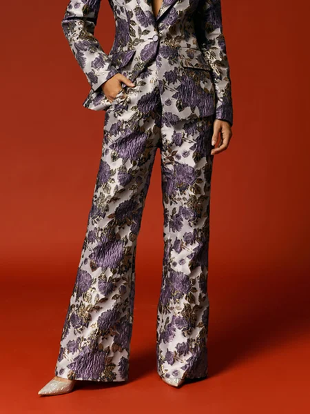 

Elegant Jacquard Flared Pants, Purple, Pants