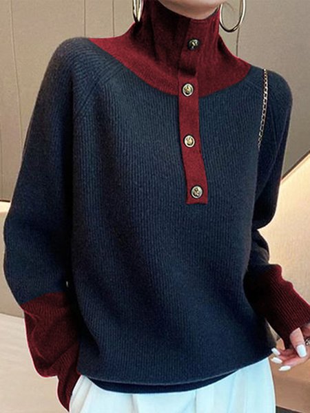 

Plain Casual Raglan Sleeve Turtleneck Sweater, As picture, Pullovers