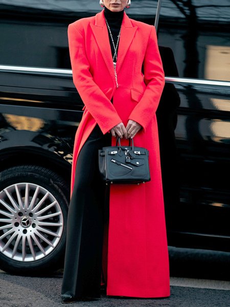 

Regular Fit Plain Lapel Collar Urban Regular Sleeve Coat, Red, Coats