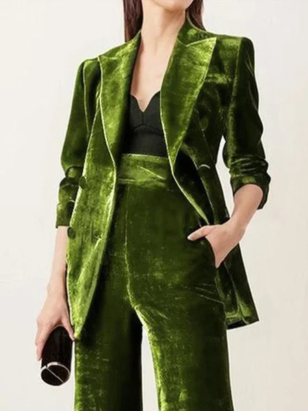 

Plus Size Urban Regular Fit Velvet Lapel Collar Blazer, Green, Plus Outerwear