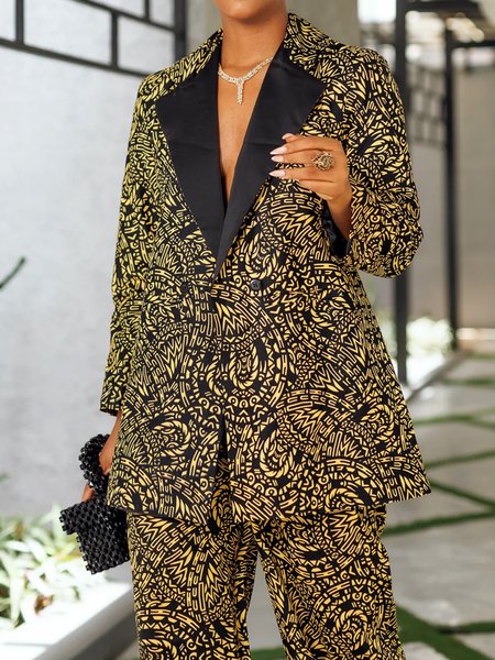 

Urban Regular Sleeve Lapel Collar Abstract Blazer, As picture, Blazers