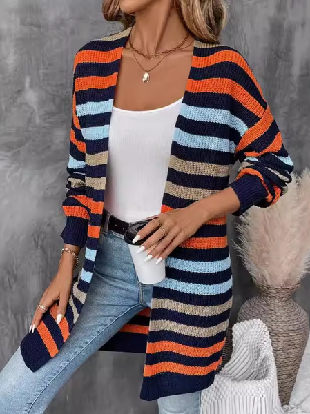 

Women Wool/Knitting Striped Long Sleeve Comfy Casual Cardigan, Deep blue, Sweaters