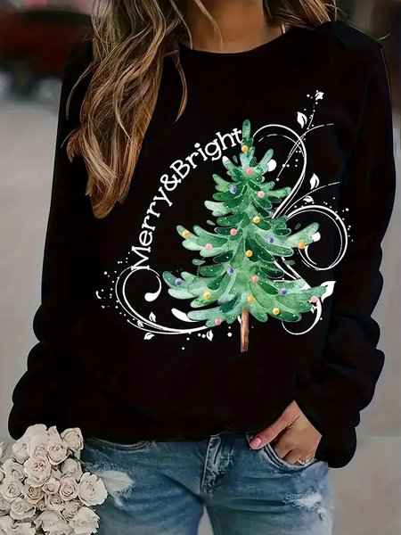 

Casual Crew Neck Text Letters Sweatshirt, Black, Hoodies & Sweatshirts