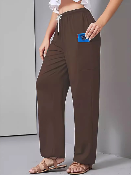 

Women Casual Plain Loose Long Pants, Coffee, Leggings