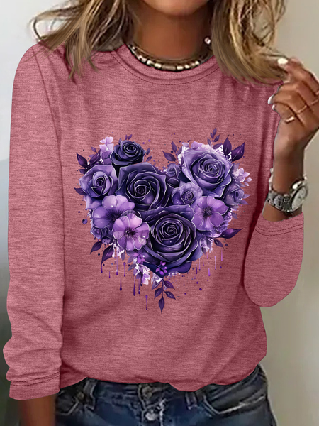 

Gothic Floral Heart Casual Long Sleeve Shirt, Watermelon, Long sleeves