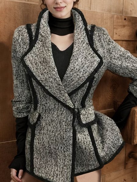 

Long Sleeve Elegant Color Block Regular Fit Jacket, As picture, Jackets
