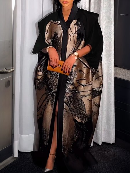 Regular Sleeve Urban Loose Floral Maxi Dress, Black, Maxi Dresses