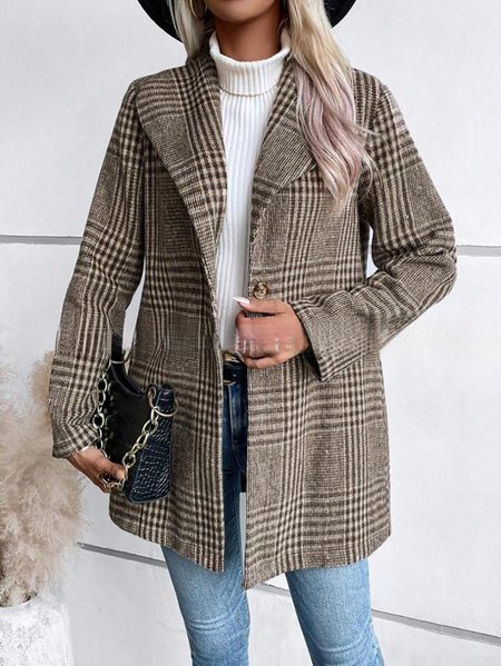 Women's Plaid Thicken Loose Jacket, Apricot, Outerwear