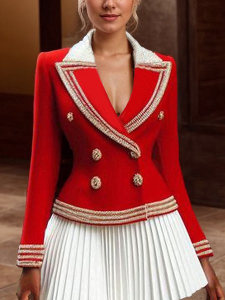 

Color Block Regular Sleeve Urban Split Joint Regular Fit Blazer, Red, Blazers