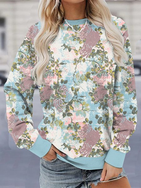 

Vintage Crew Neck Floral Sweatshirt, Blue, Hoodies & Sweatshirts