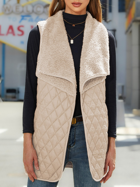 

Loose Lapel Collar Plain Casual Vest, Apricot, Vests & Gilets