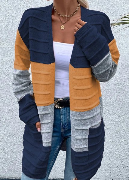 

Casual Color Block Wool/Knitting Cardigan, Blue, Sweaters & Cardigans