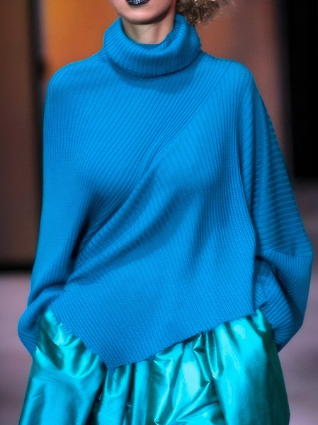 

Raglan Sleeve Plain Casual Sweater, Blue, Pullovers
