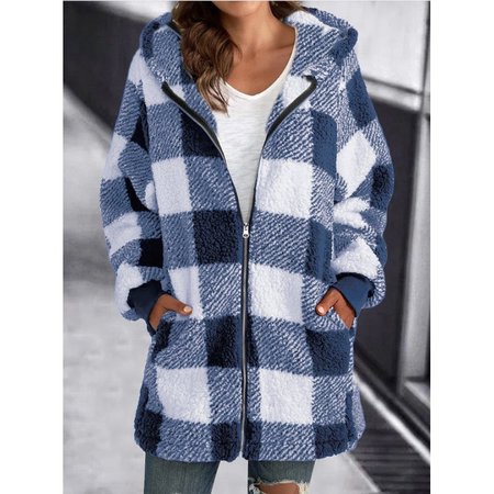 

Fluff/Granular Fleece Fabric Hoodie Casual Jacket, Blue, Outerwear