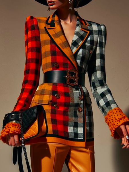 

Regular Sleeve Lapel Collar Regular Fit Urban Blazer With No Belt, As picture, Blazers