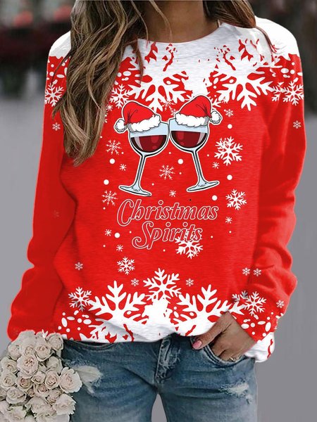 Casual Crew Neck Text Letters Sweatshirt, Red, Hoodies & Sweatshirts