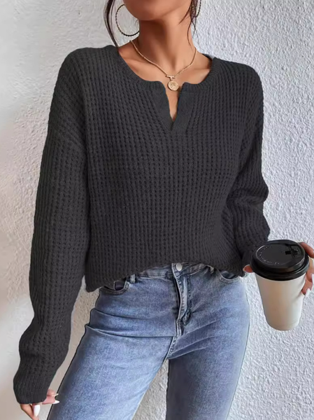 

Women's Spring/Fall Plain Casual Long Sleeve Crew Neck Yarn/Wool Yarn Sweater, Black, Sweaters