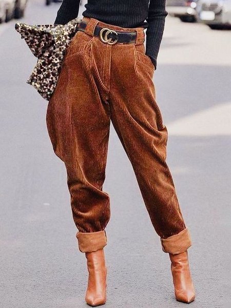 

Plain Urban Pants With No Belt, Brown, Pants